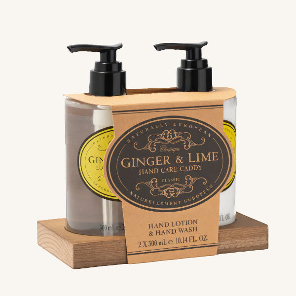 Naturally European Hand Care Caddy Hand Wash & Hand Lotion with Wooden Plinth 300 ml