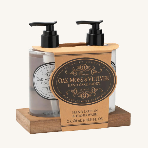 Naturally European Hand Care Caddy Hand Wash & Hand Lotion with Wooden Plinth 300 ml